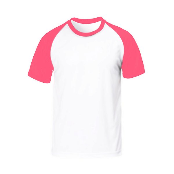 Camiseta RAGLAN Rosa Chiclete de Poliester (P/ Sublimação)